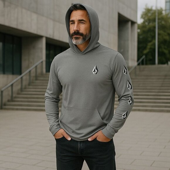 Volcom Stone Tech UV Protection Hoodie Gray Small Lightweight Sweatshirt - Picture 1 of 10